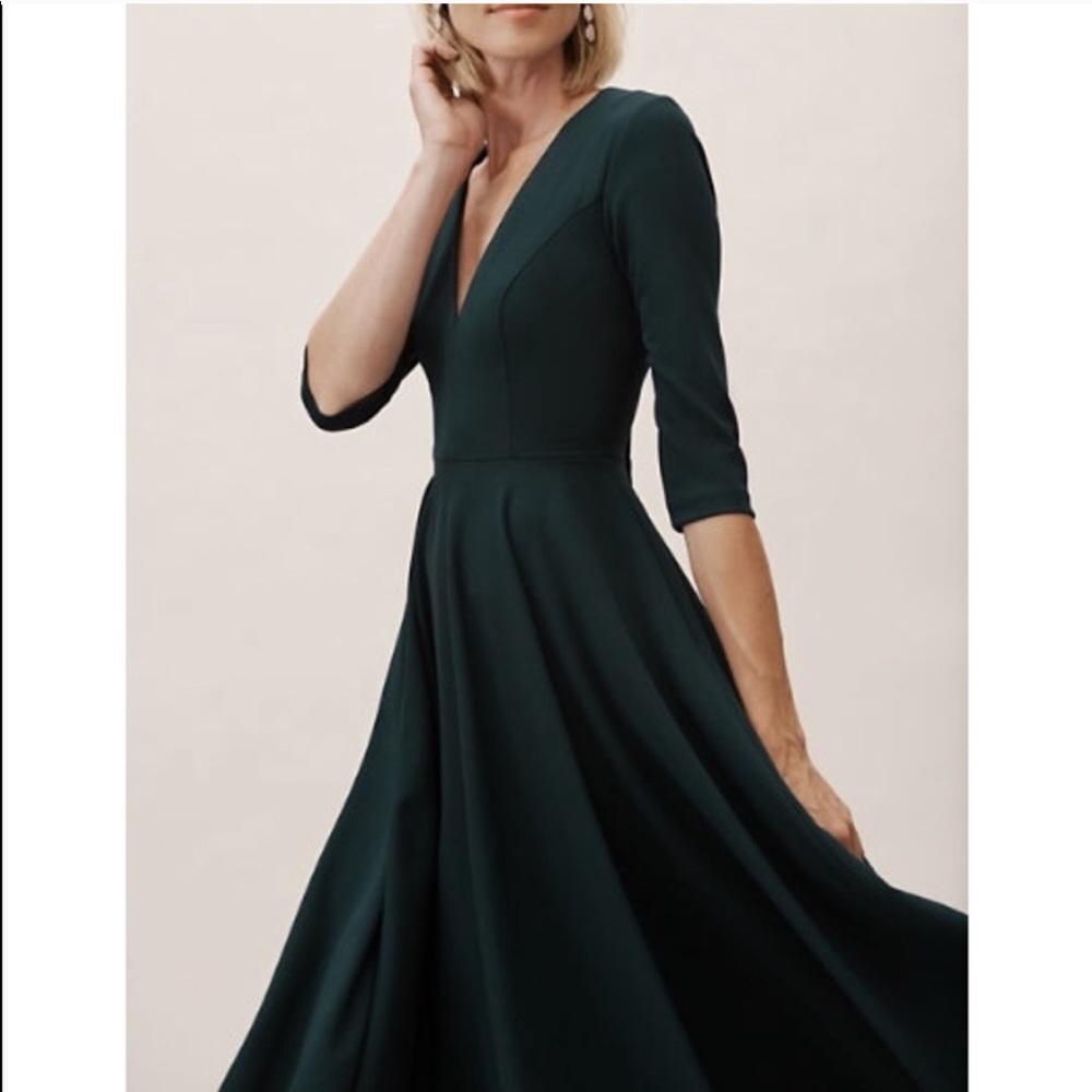 BHLDN Valdis Dress in Dark Emerald, w/ pockets